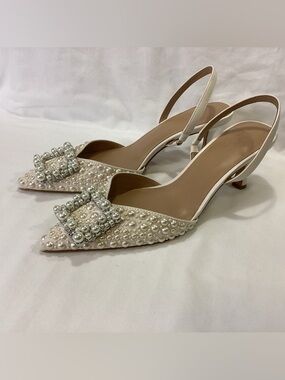 INC International Concepts Ivory Pearl-Embellished Pointed Slingback Heels